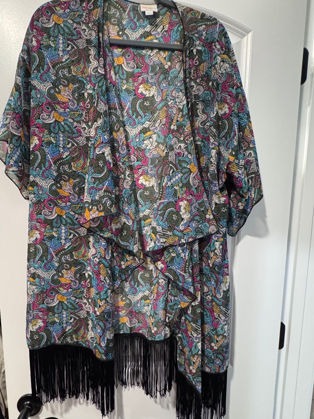 LuLaRoe Monroe Multicolor Paisley with Fringe Kimono